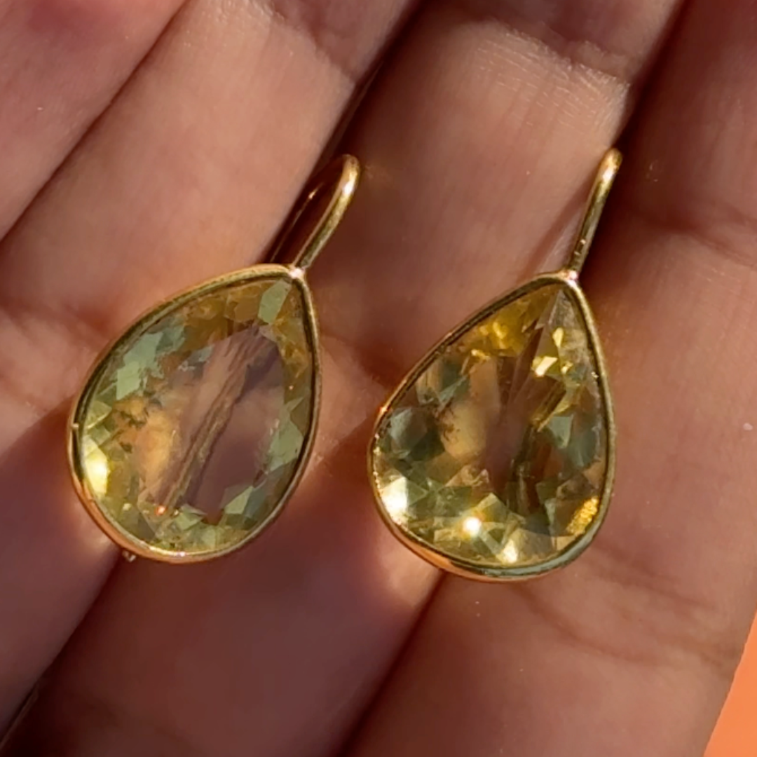 Pear Shaped Lemon Quartz Earrings