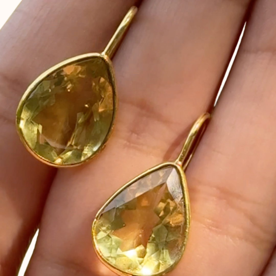 Pear Shaped Lemon Quartz Earrings