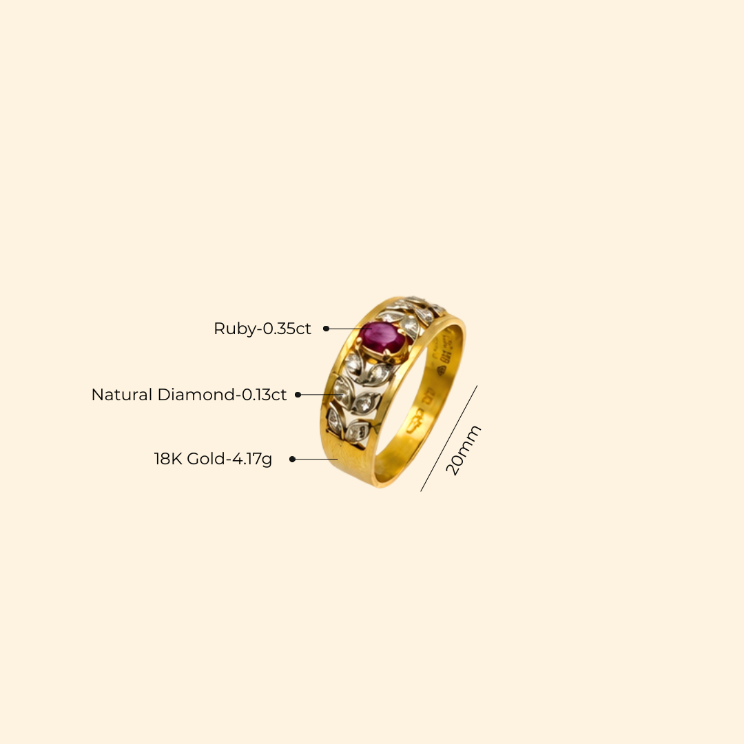 Burma Ruby & Diamond Wide Band Ring