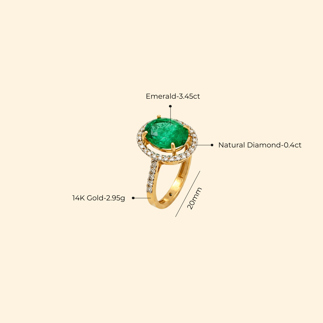 Oval Zambian Emerald Diamond Halo Ring