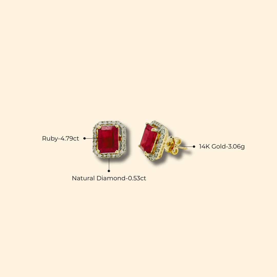 Octagon Ruby & Diamond Halo Stud Earrings