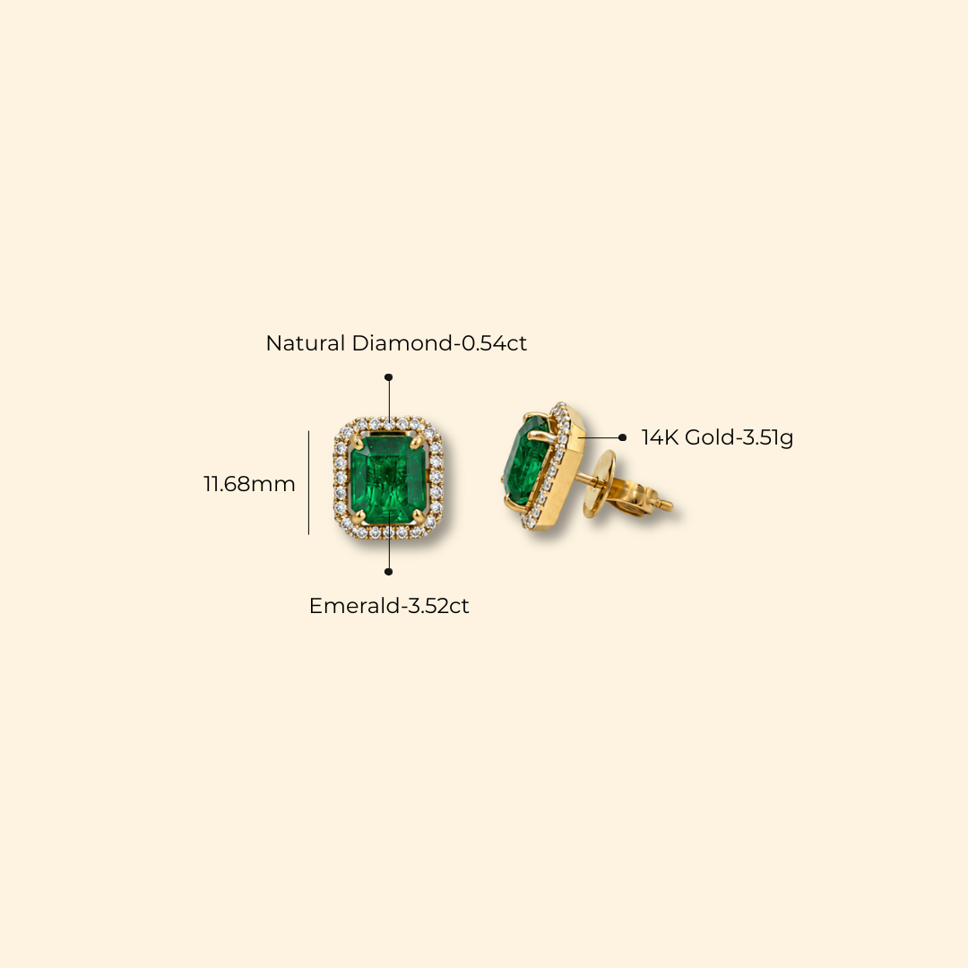 Octagon Zambian Emerald & Diamond Halo Stud