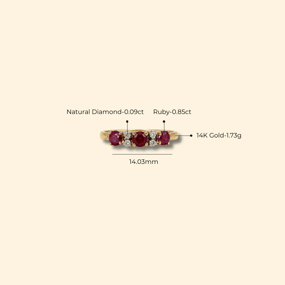 Burma Ruby & Diamond Trio Ring