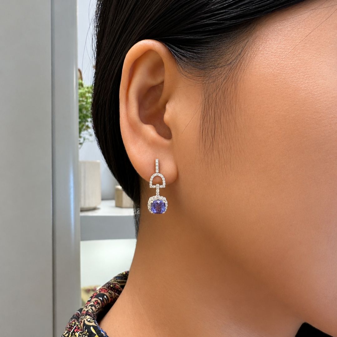 Cushion Tanzanite Diamond Earrings