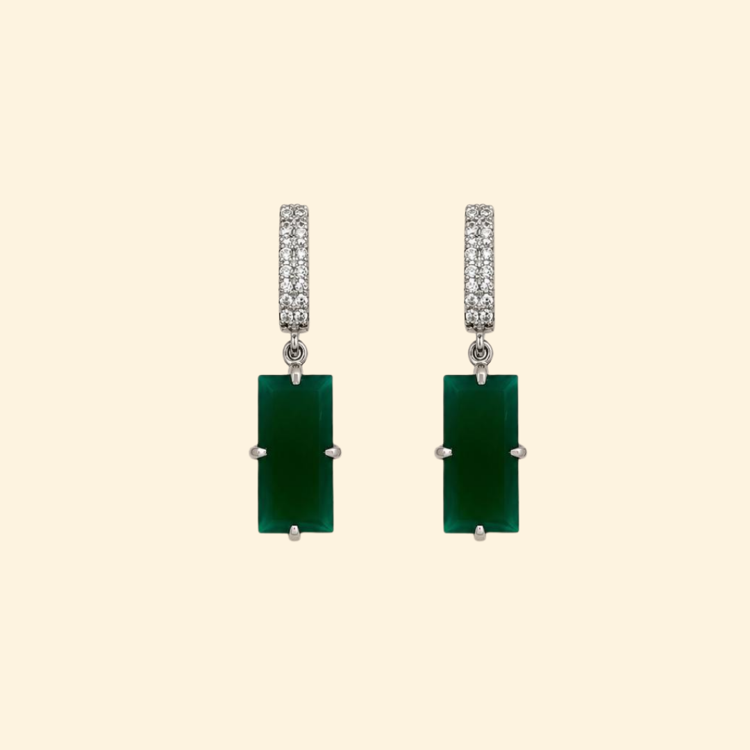 Green Onyx Baguette Drop Earrings