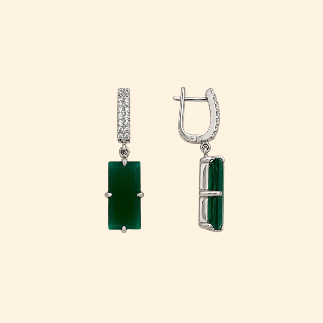 Green Onyx Baguette Drop Earrings