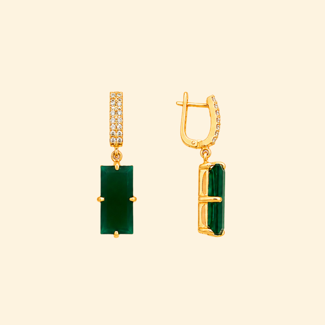 Green Onyx Baguette Drop Earrings