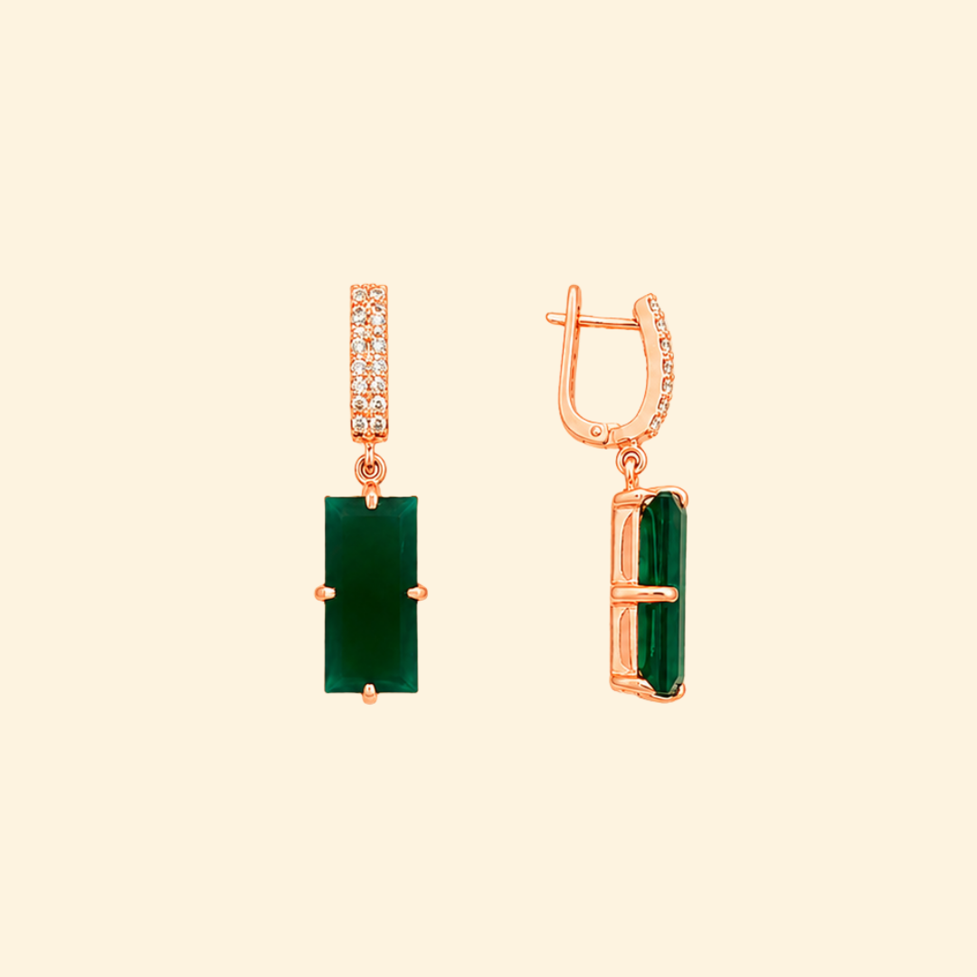 Green Onyx Baguette Drop Earrings