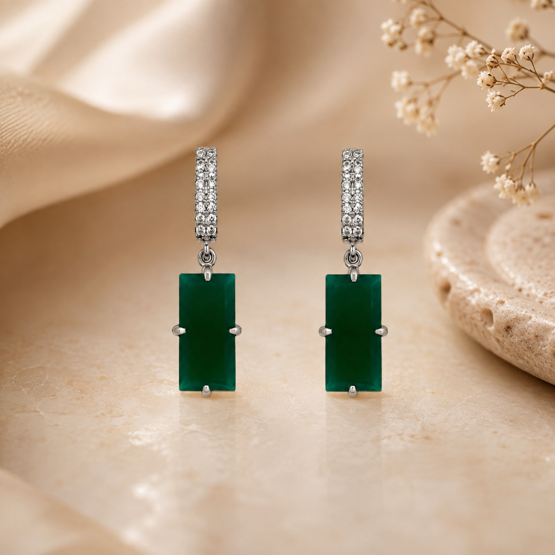 Green Onyx Baguette Drop Earrings