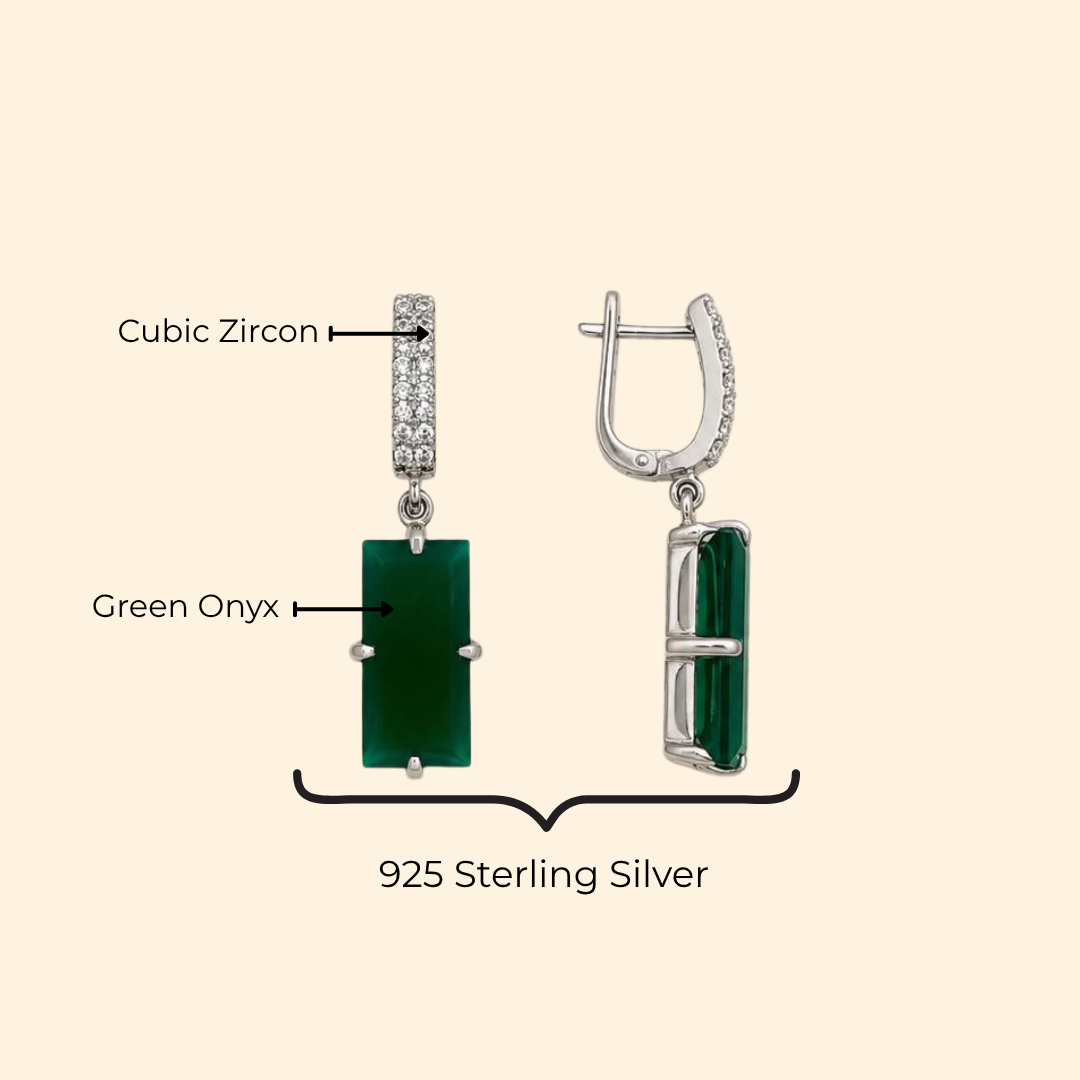 Green Onyx Baguette Drop Earrings