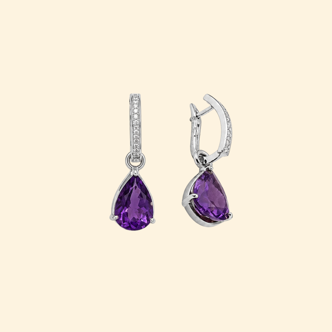 Diamond Huggies with Amethyst Drops