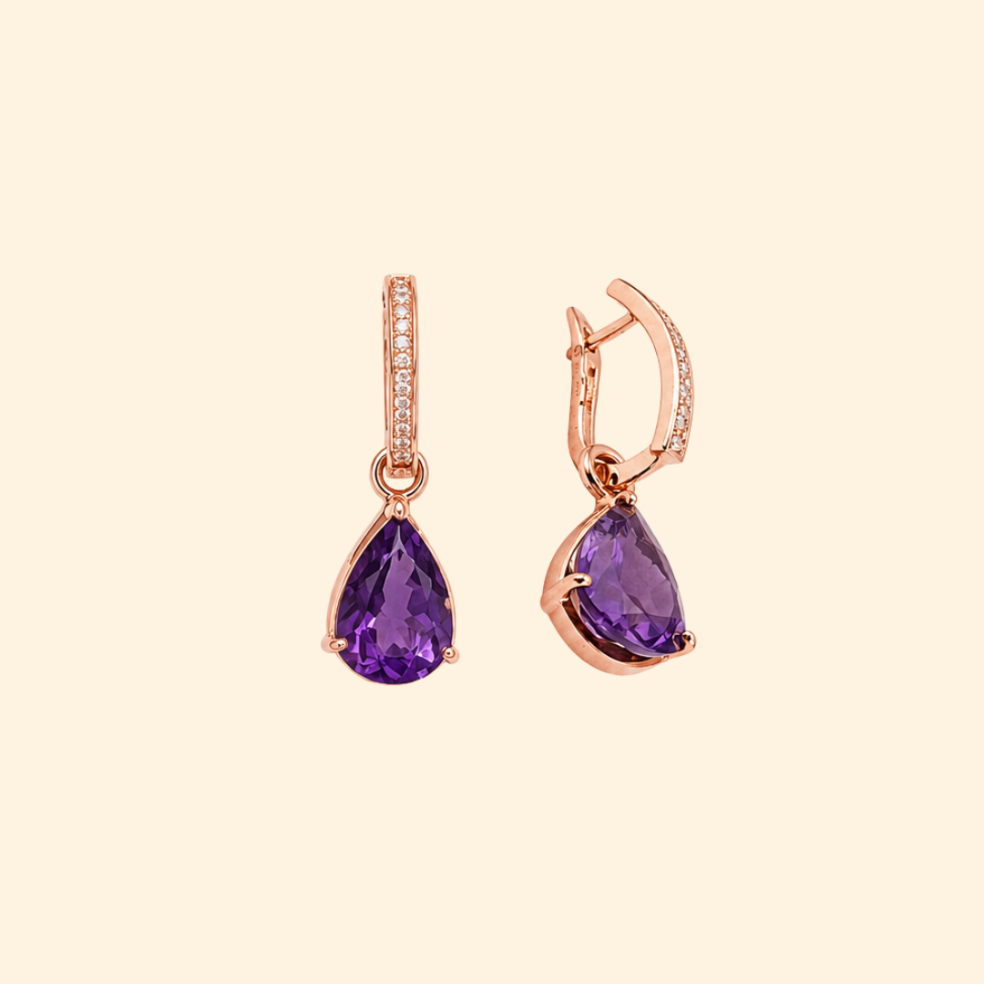 Diamond Huggies with Amethyst Drops