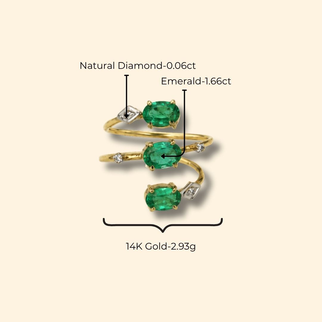 Emerald Diamond Spiral Ring