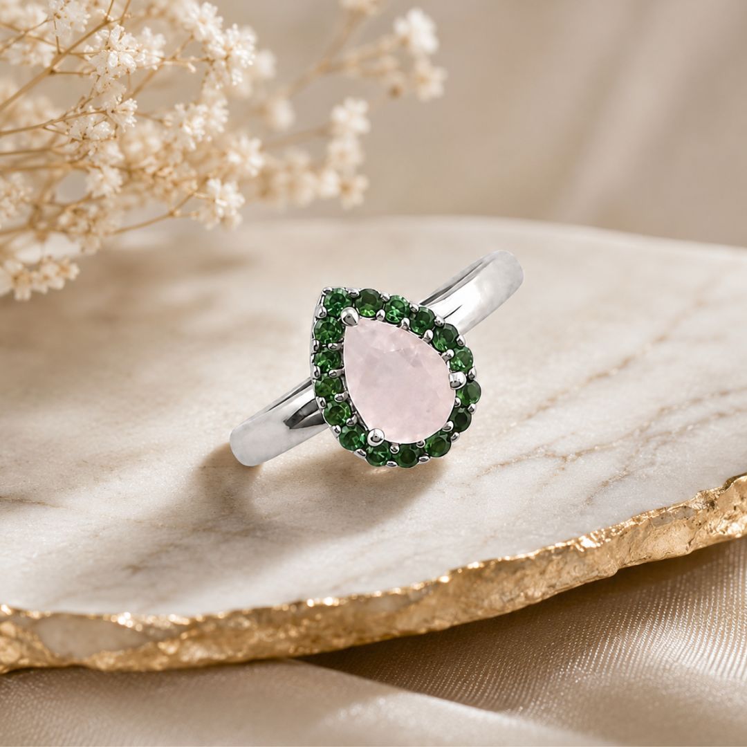 Corallina Pear Rose Quartz Ring
