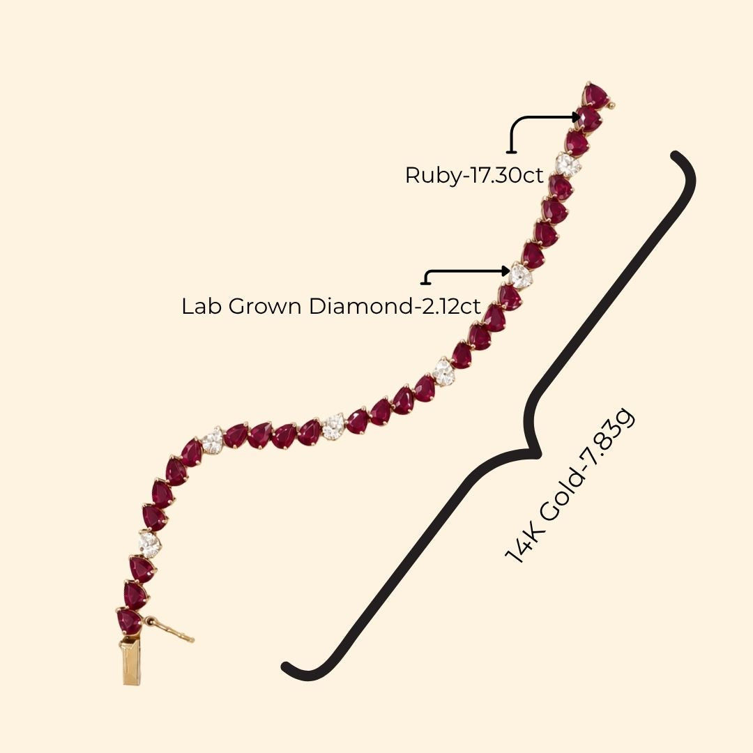 Pear Ruby & Lab Grown Diamond Tennis Bracelet