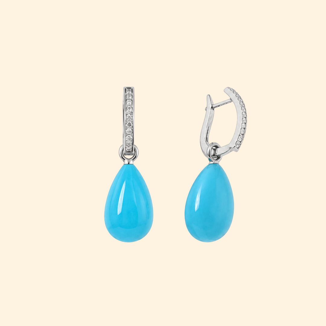 Diamond Huggies with Turquoise Drops