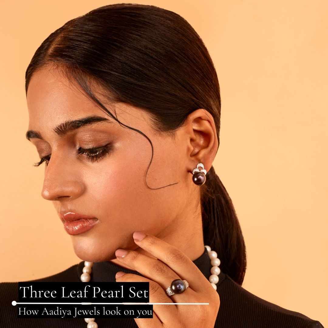 Three Leaf Pearl Ring & Earring Set