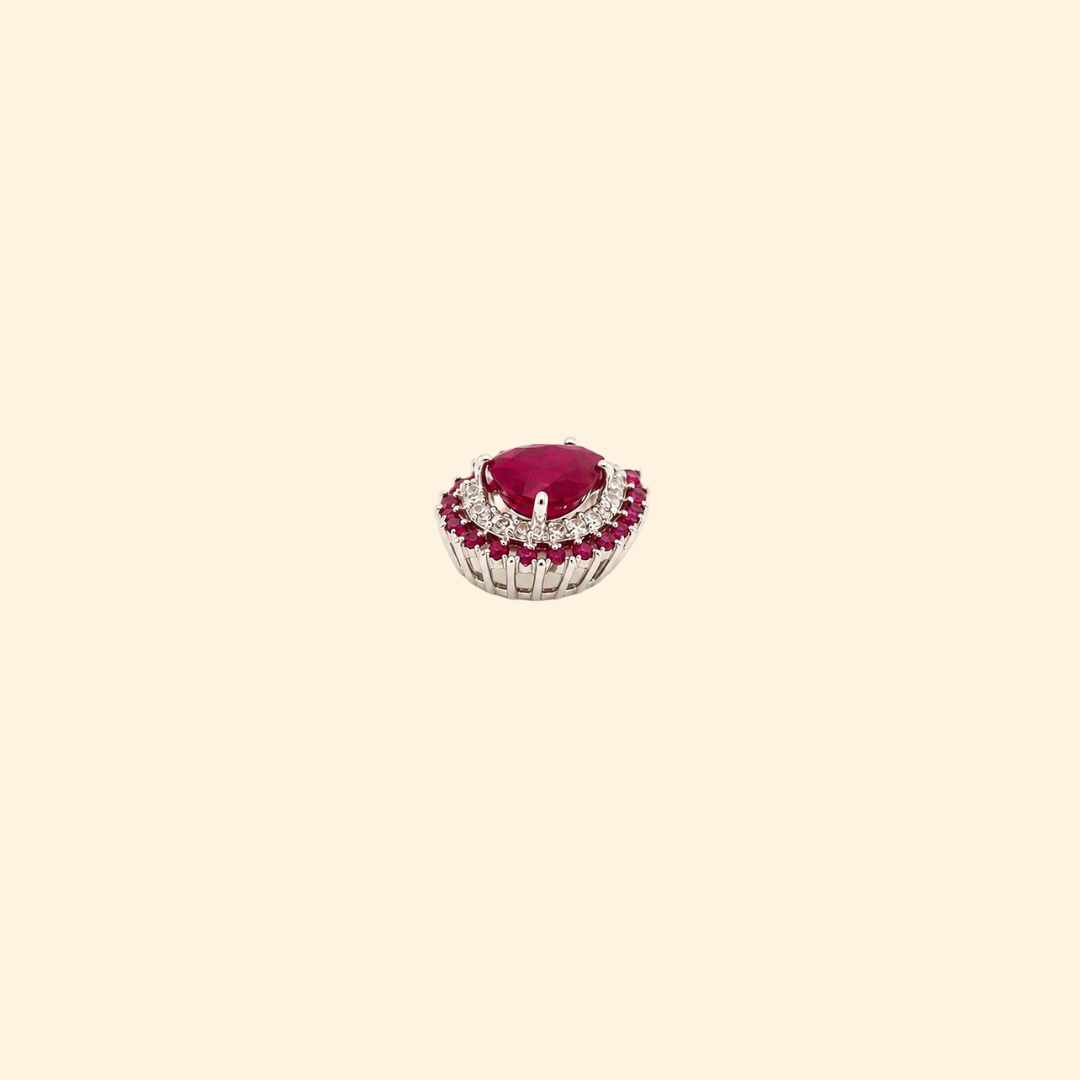 Pear Ruby Diamond Double Halo Pendant