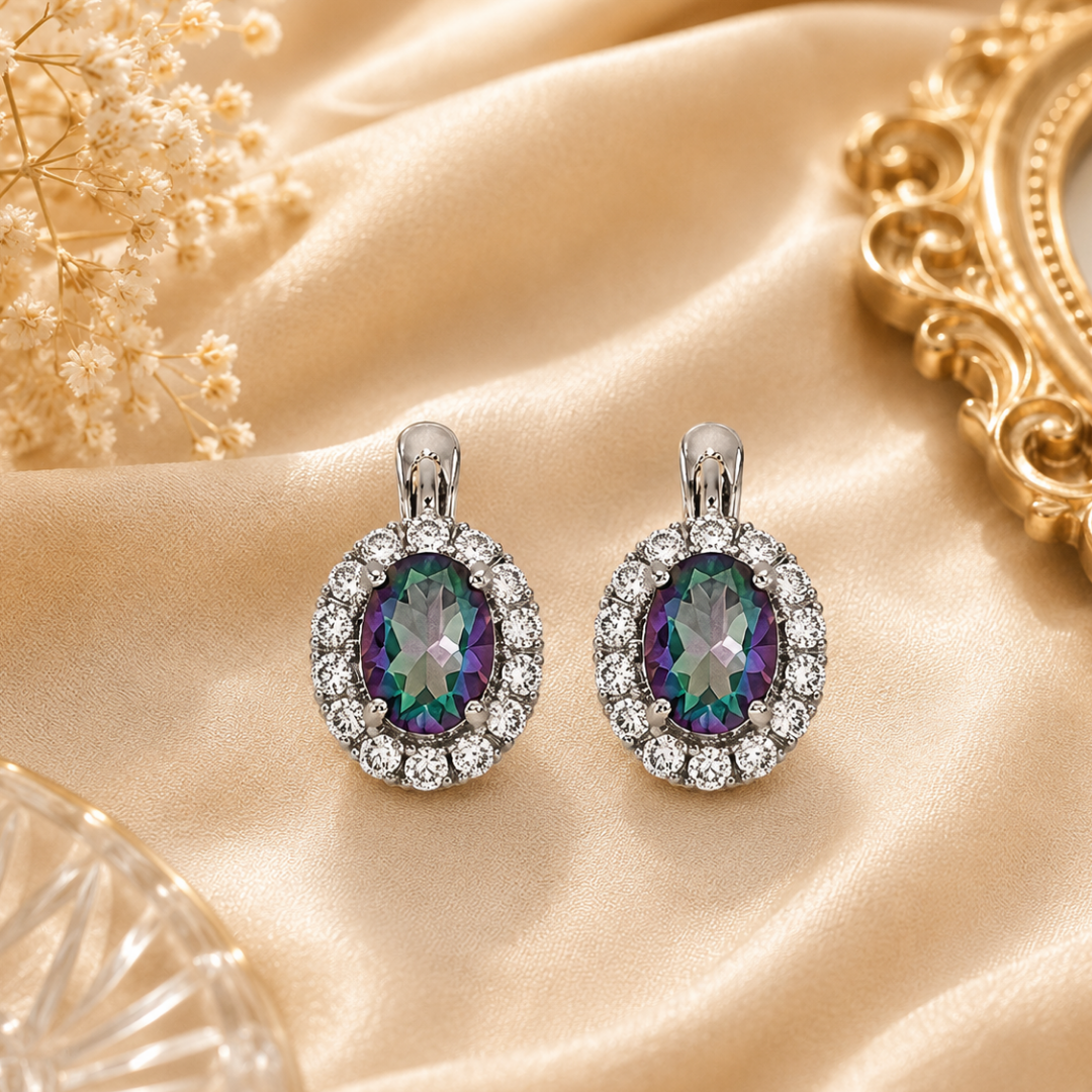 Oval Corallina Earrings in Mystic Quartz