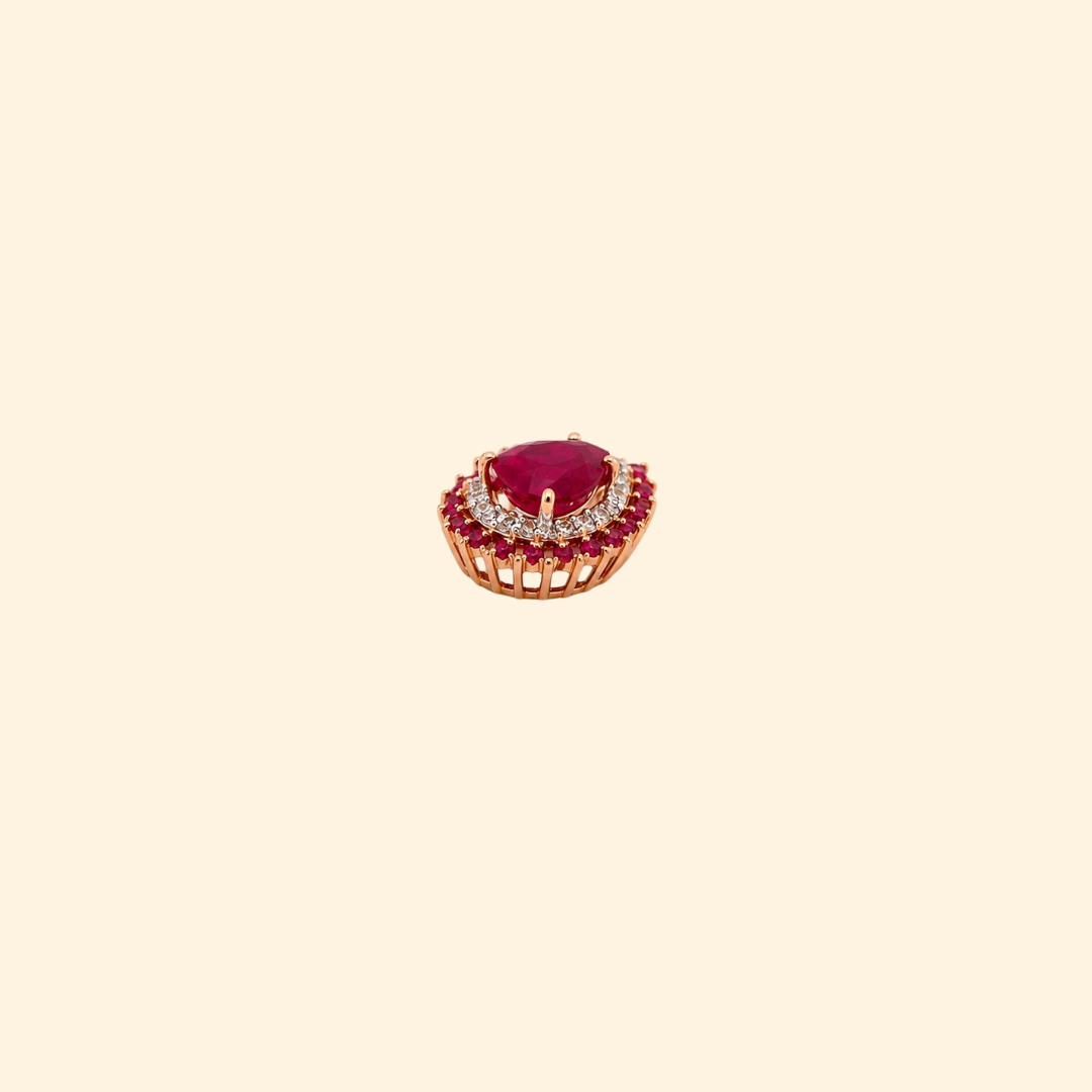 Pear Ruby Diamond Double Halo Pendant