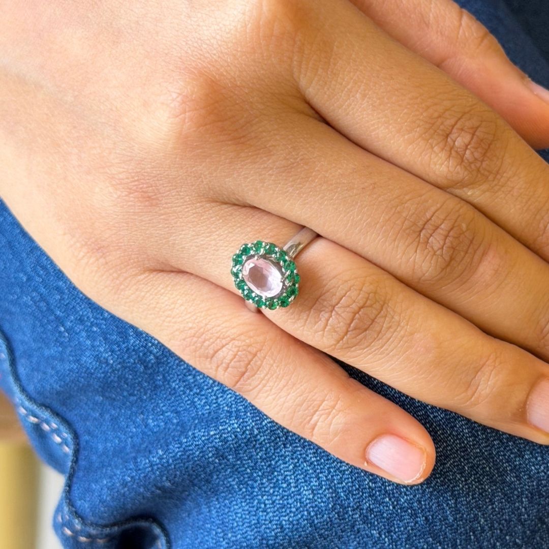 Oval Corallina Ring in Rose Quartz