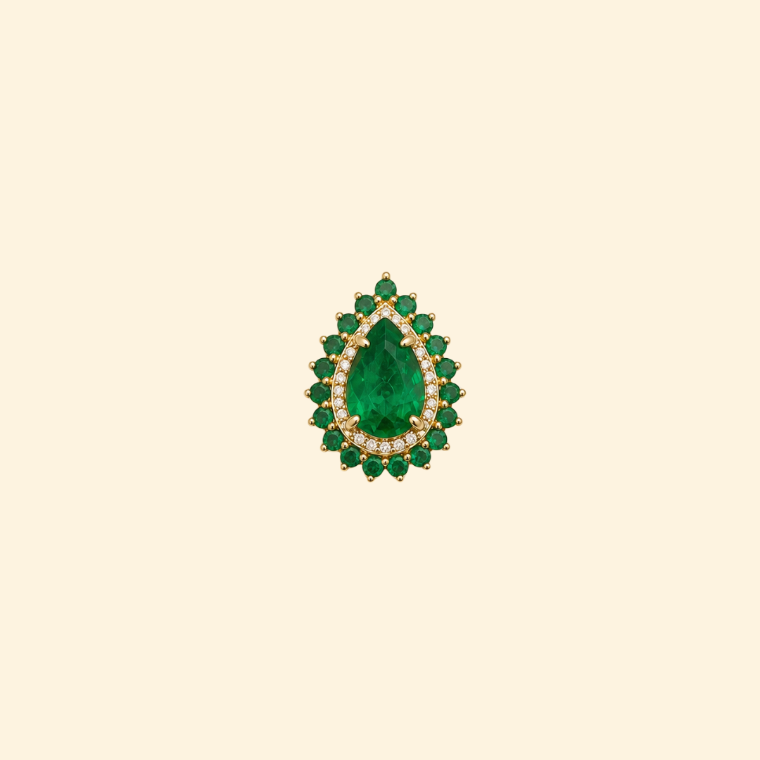 Pear Emerald Diamond Double Halo Pendant