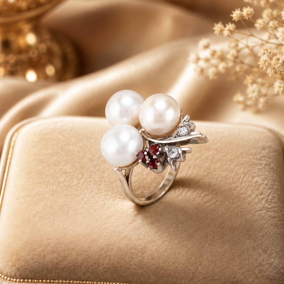 White Pearl Grape Ring