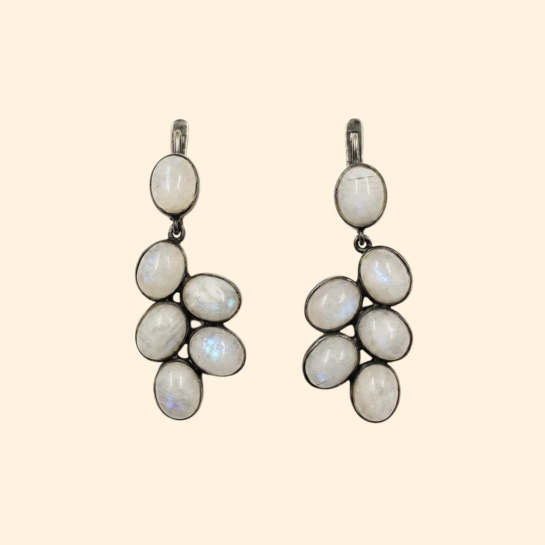 Grape Hanging Earrings in Rainbow Labradrorite