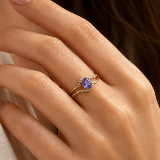 Oval Tanzanite & Diamond Crossover Ring