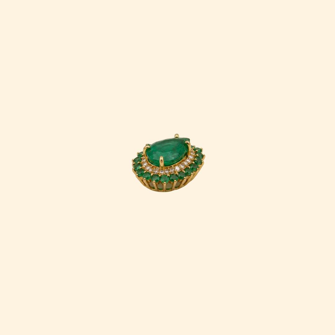 Pear Emerald Diamond Double Halo Pendant
