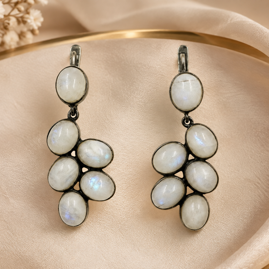 Grape Hanging Earrings in Rainbow Labradrorite