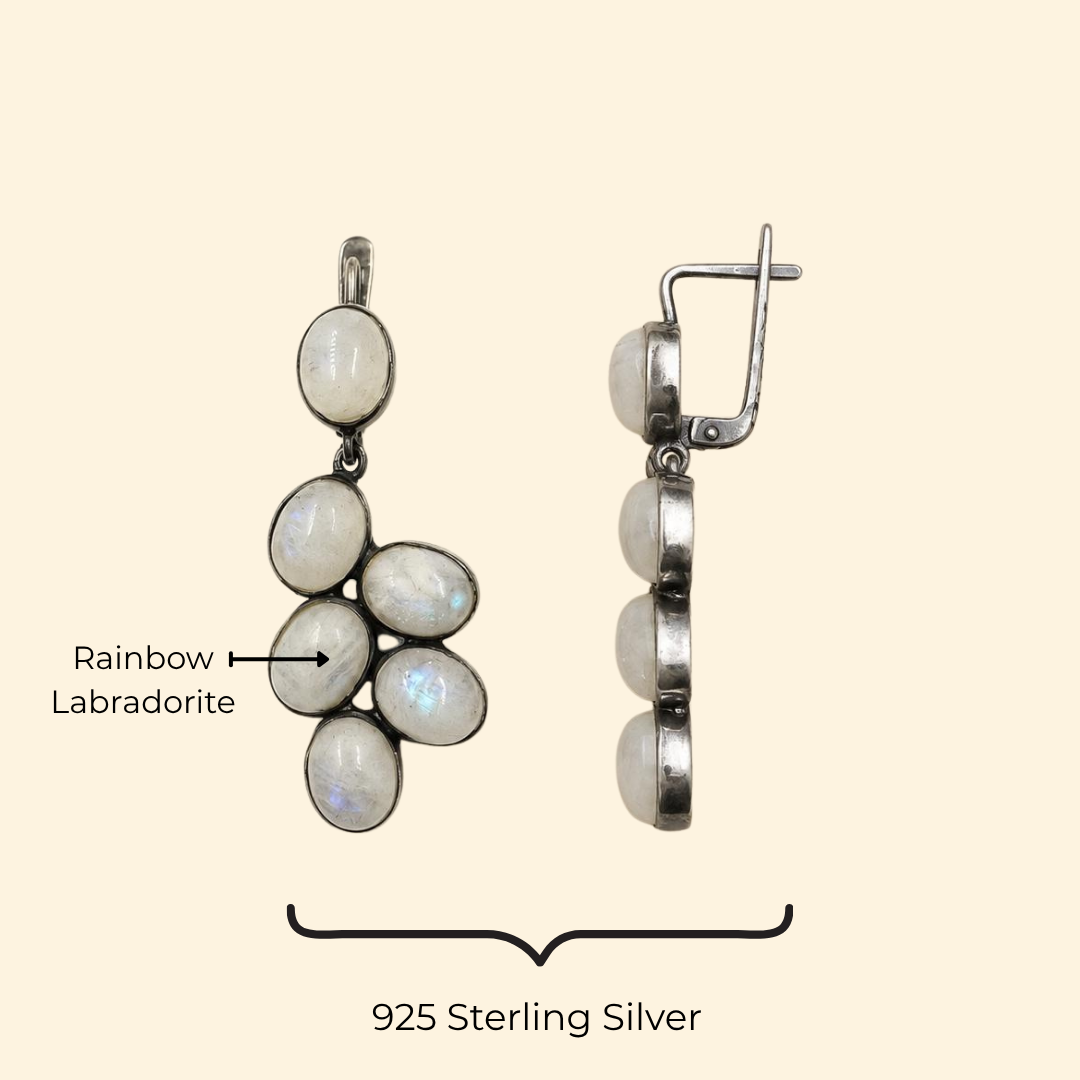 Grape Hanging Earrings in Rainbow Labradrorite