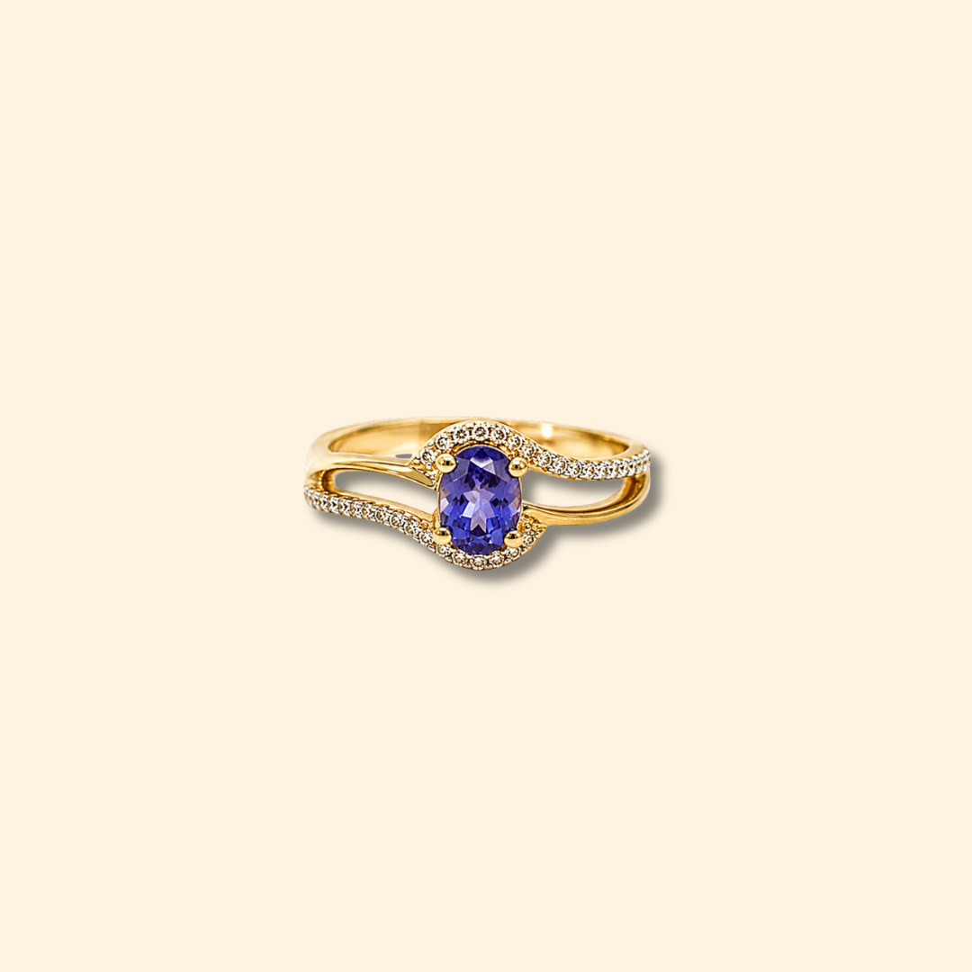 Oval Tanzanite & Diamond Crossover Ring