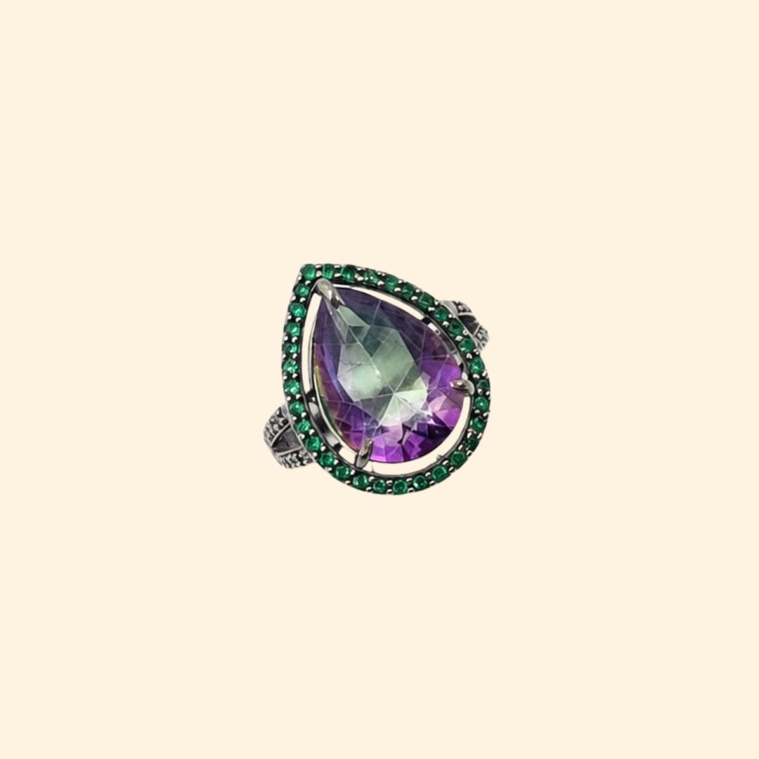 Pear Corallina Ring in Mystic Quartz