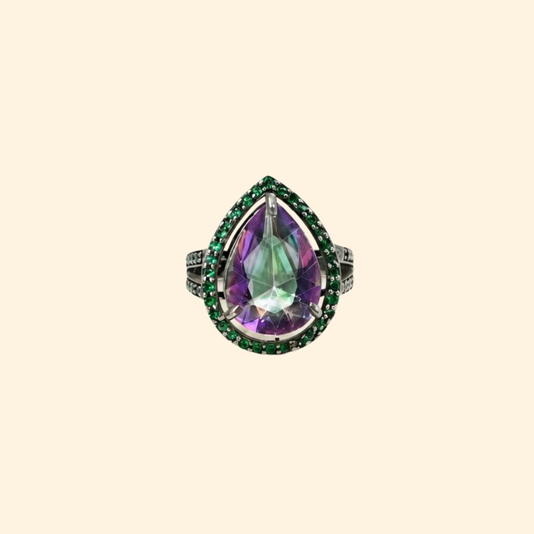 Pear Corallina Ring in Mystic Quartz