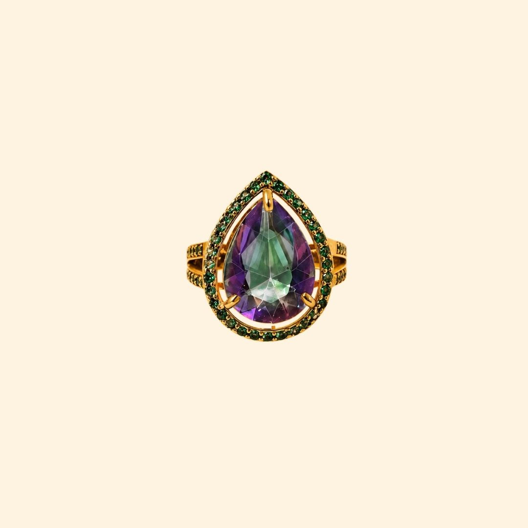 Pear Corallina Ring in Mystic Quartz