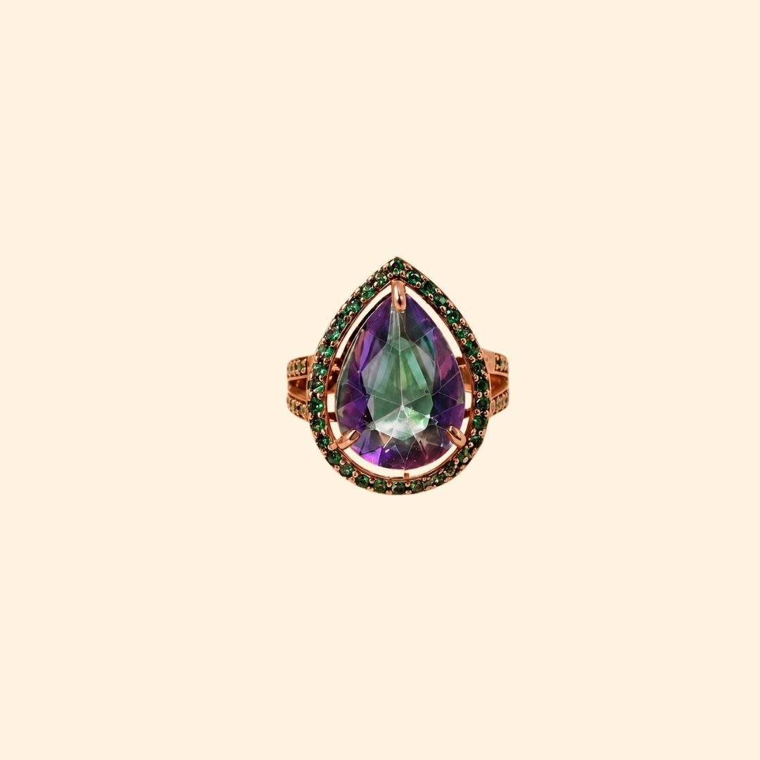 Pear Corallina Ring in Mystic Quartz