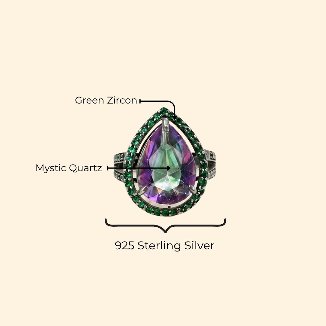 Pear Corallina Ring in Mystic Quartz