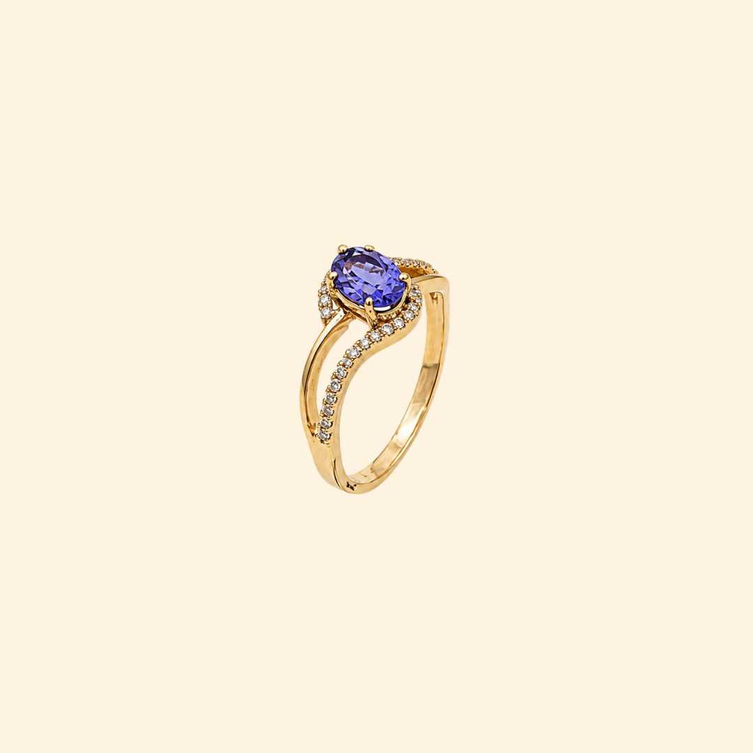 Oval Tanzanite & Diamond Crossover Ring