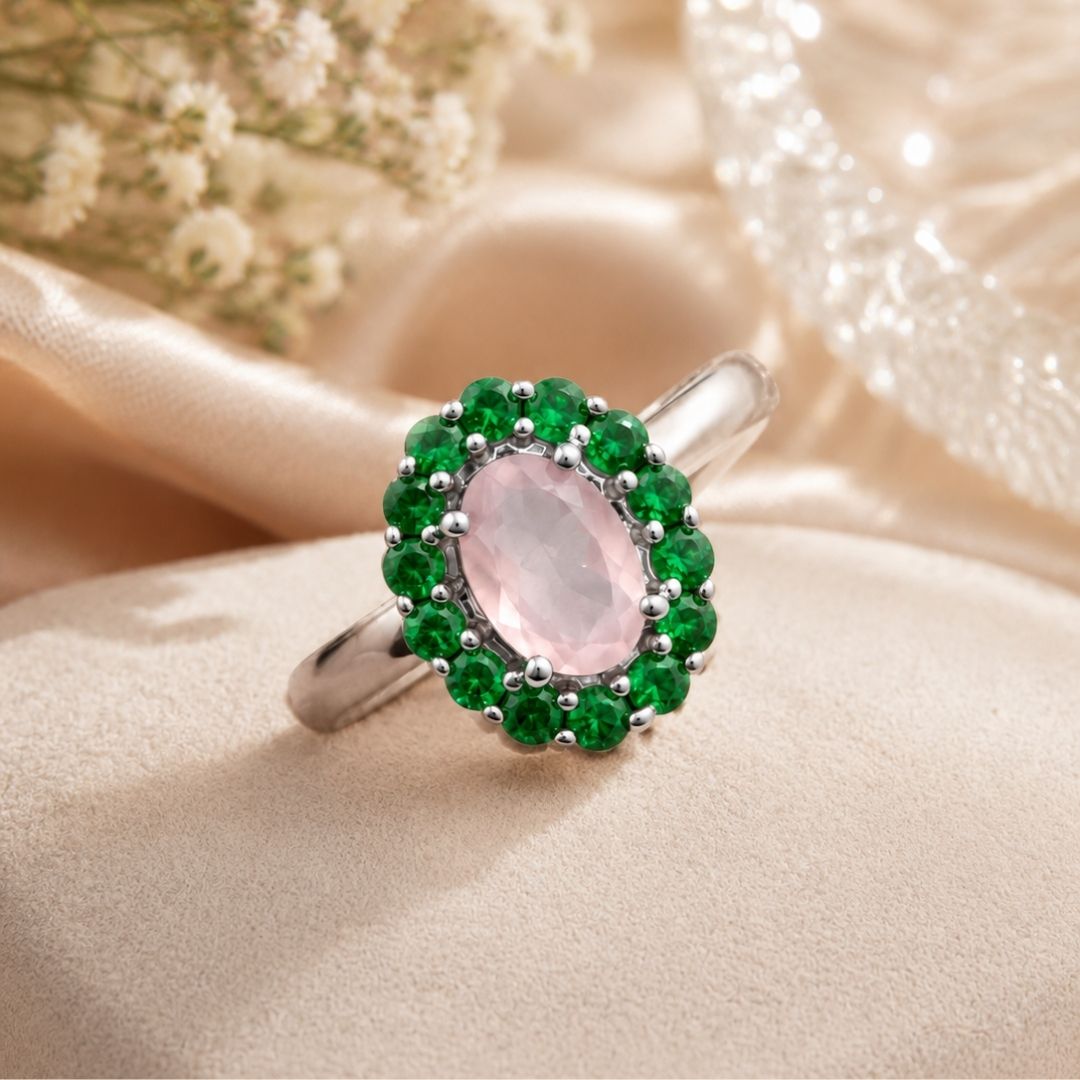 Oval Corallina Ring in Rose Quartz