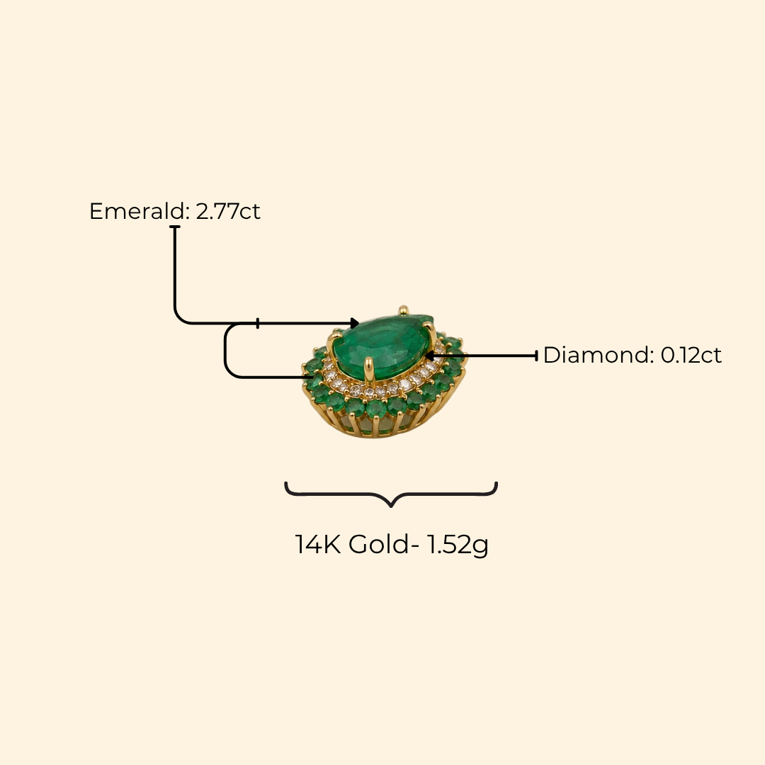 Pear Emerald Diamond Double Halo Pendant
