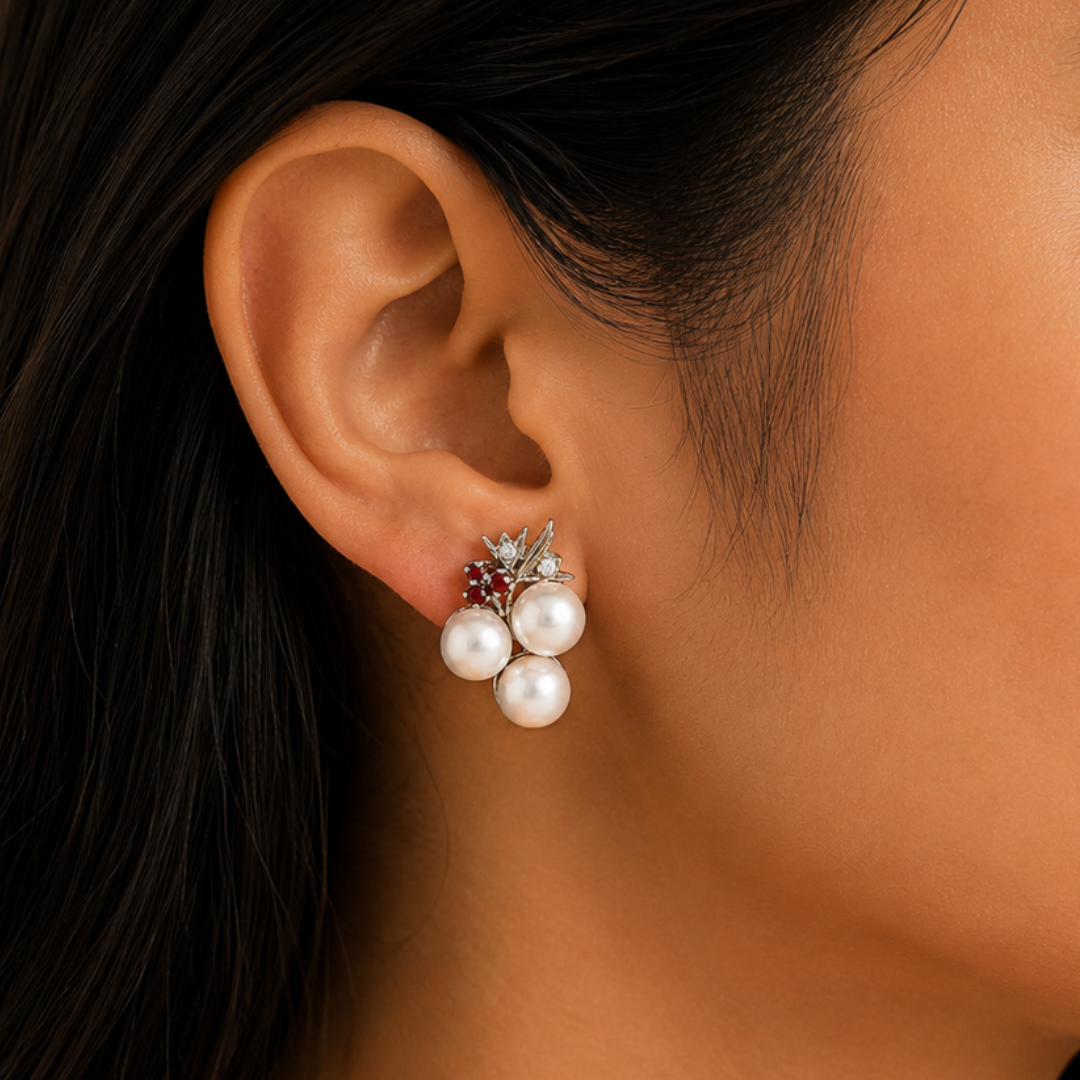 White Pearl Grape Earrings