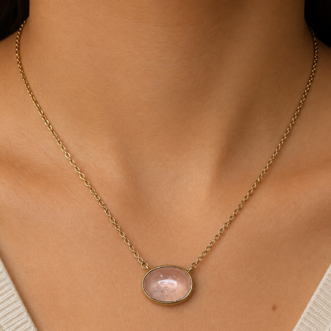 Rose Quartz Cabochon Necklace