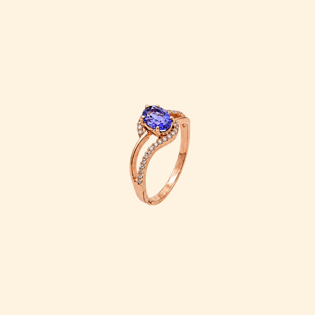 Oval Tanzanite & Diamond Crossover Ring