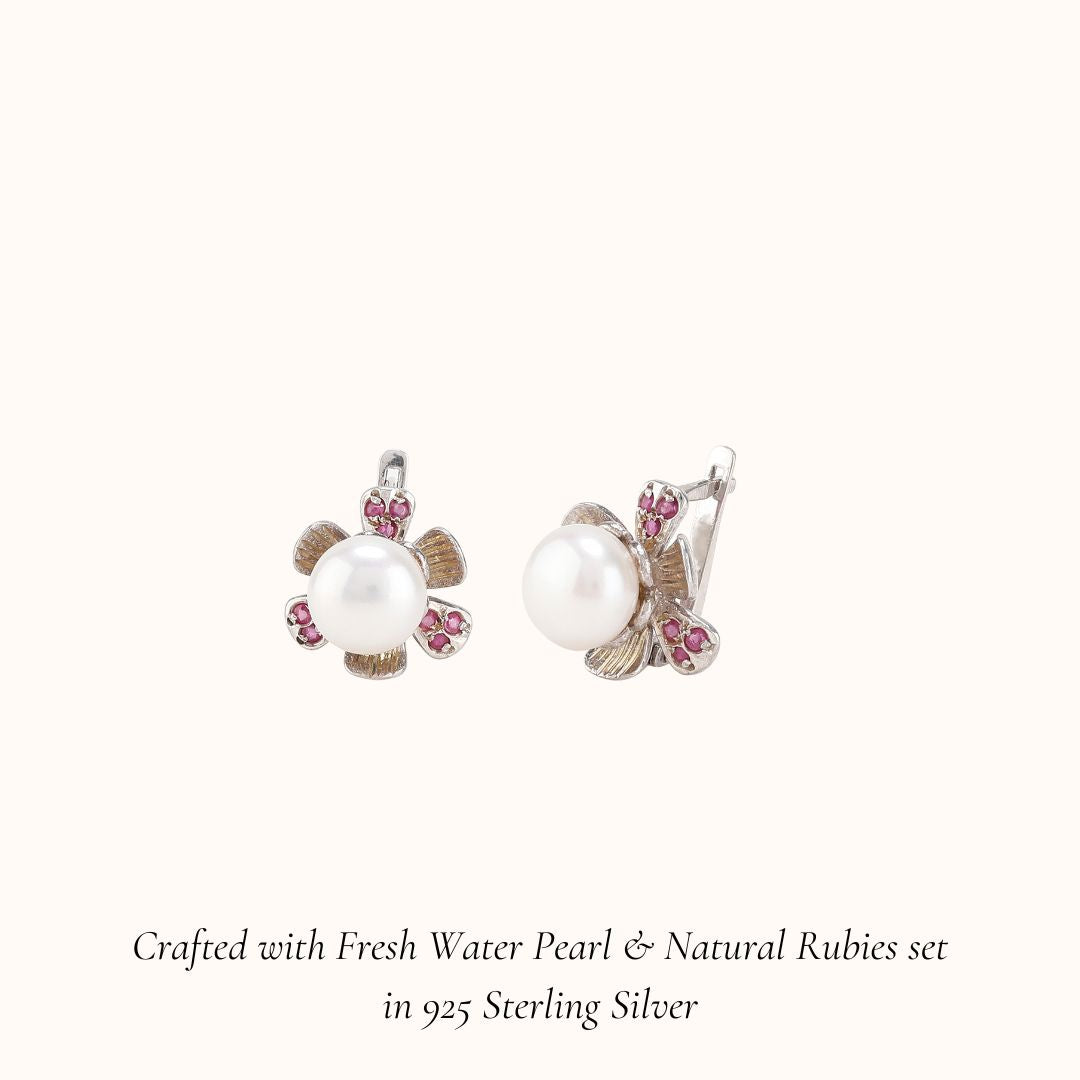 Ruby Pearl Daisy Earrings