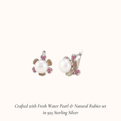 Ruby Pearl Daisy Earrings