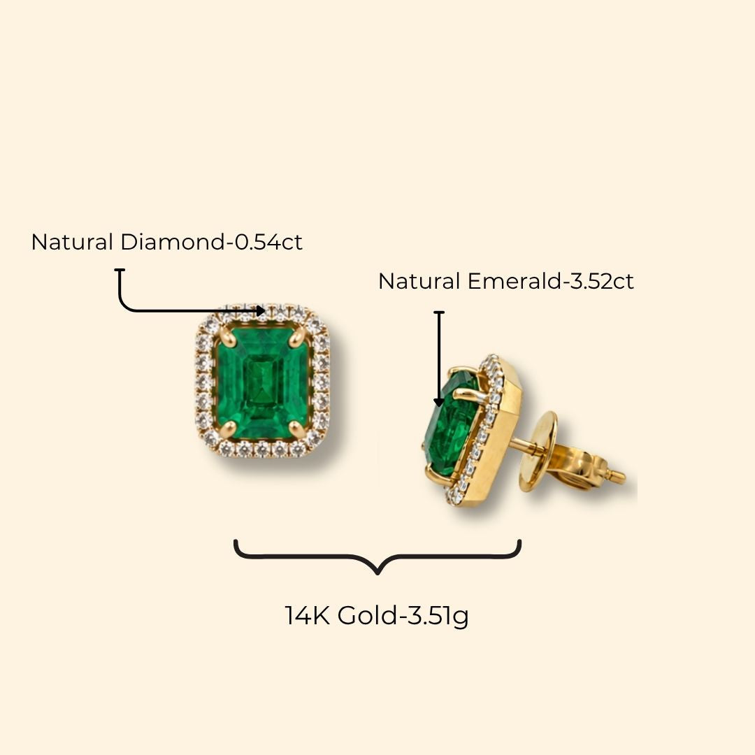 Octagon Zambian Emerald & Diamond Halo Stud