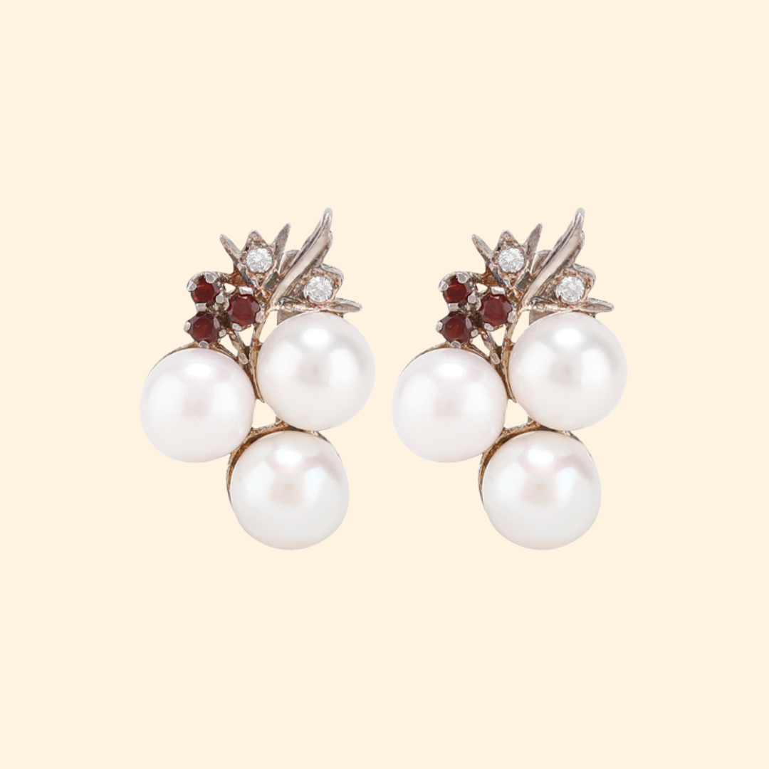 White Pearl Grape Earrings