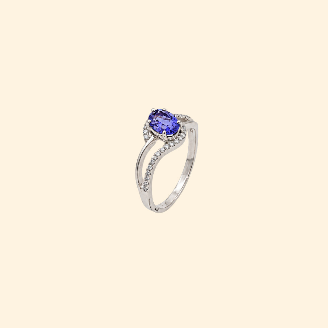 Oval Tanzanite & Diamond Crossover Ring