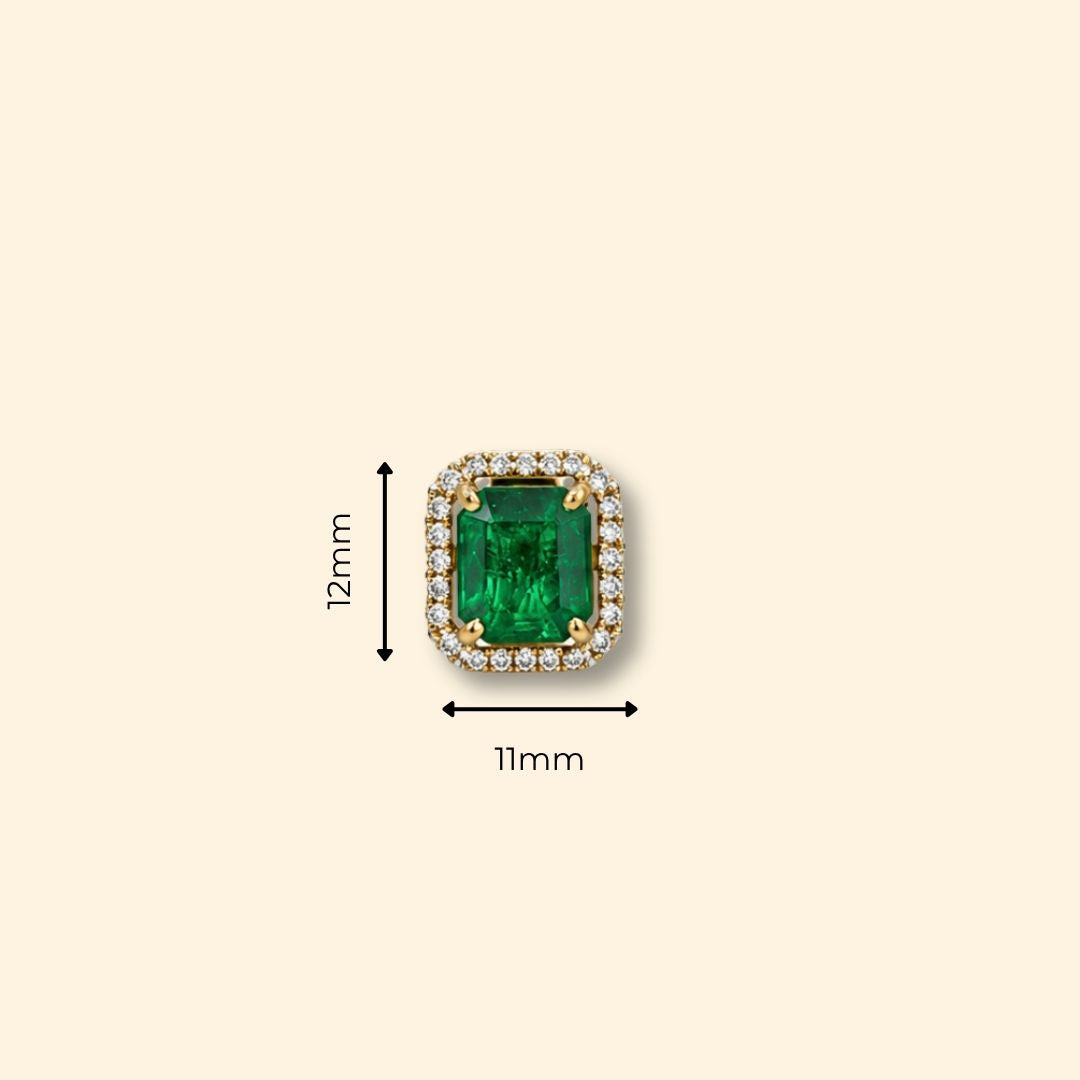Octagon Zambian Emerald & Diamond Halo Stud
